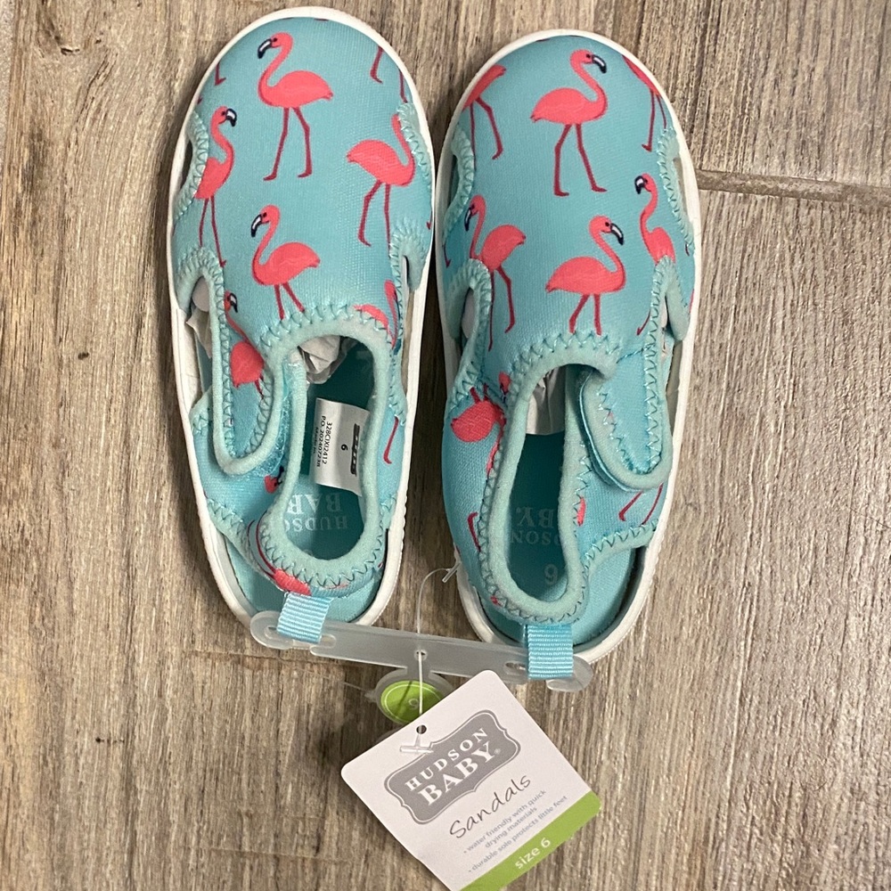 Hudson Baby Aqua Blue and Pink Flamingo Slip-On Water Shoes